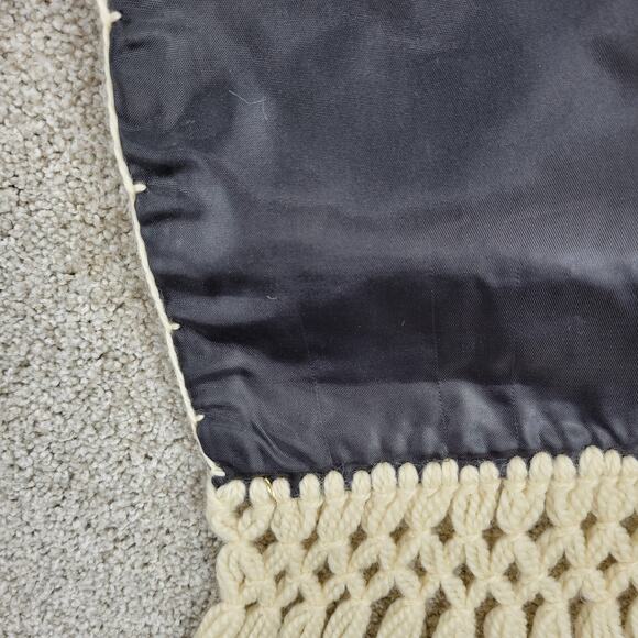 VINTAGE Mexican Rebozo 85" Black White Handmade Shawl Wrap Scarf RARE 60s 70S - Picture 14 of 16